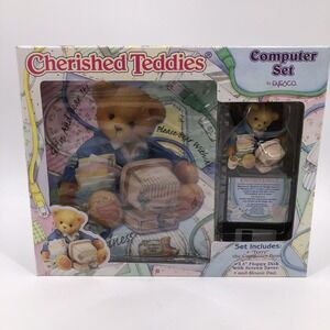 Vintage Cherished Teddies Computer Set Enesco Figurine Mouse Pad Floppy Disk NEW